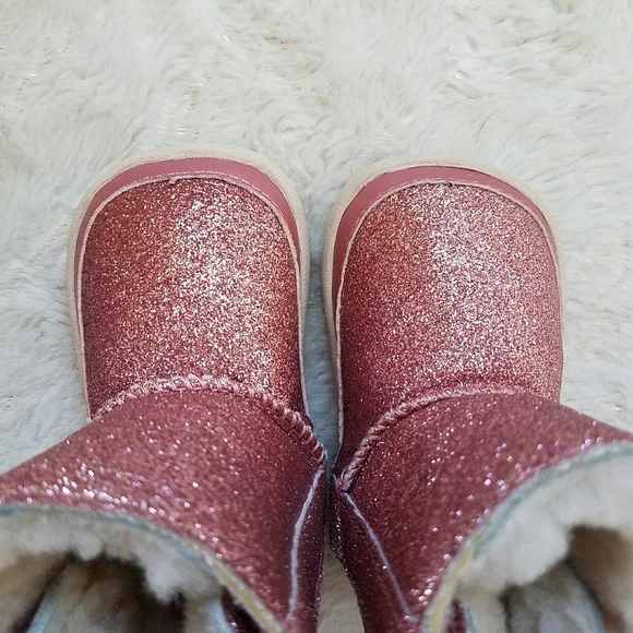 UGG Baby Pink Keelan Glitter Genuine Shearling Baby Girl Booties - Picture 5 of 8